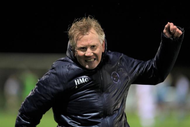 A delighted Harry McConkey celebrates at the final whistle.