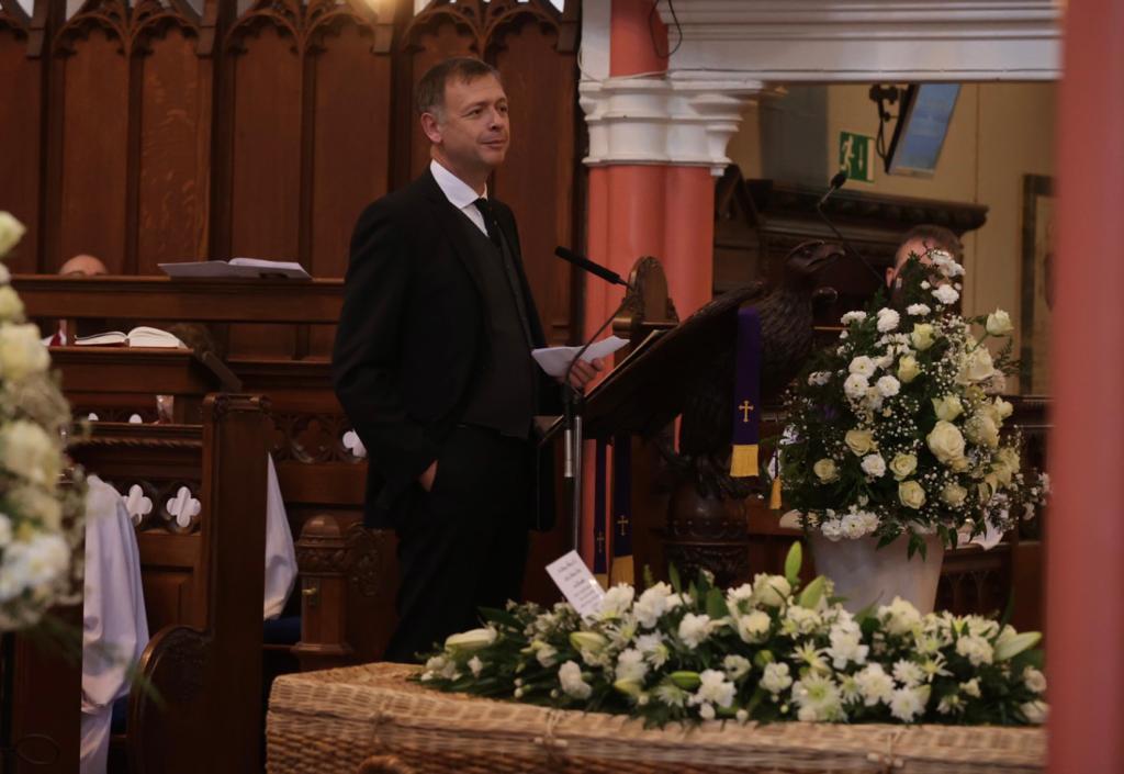 Desmond Hannon delivering a family tribute at the funeral of The Right Revd Brian Hannon, former Bishop of Clogher Picture by John McVitty