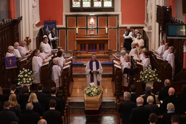 The Very Revd Kenneth Hall, Dean of Clogher welcoming mourners to the funeral service of The Right Revd Brian Hannon, former Bishop of Clogher Picture by John McVitty