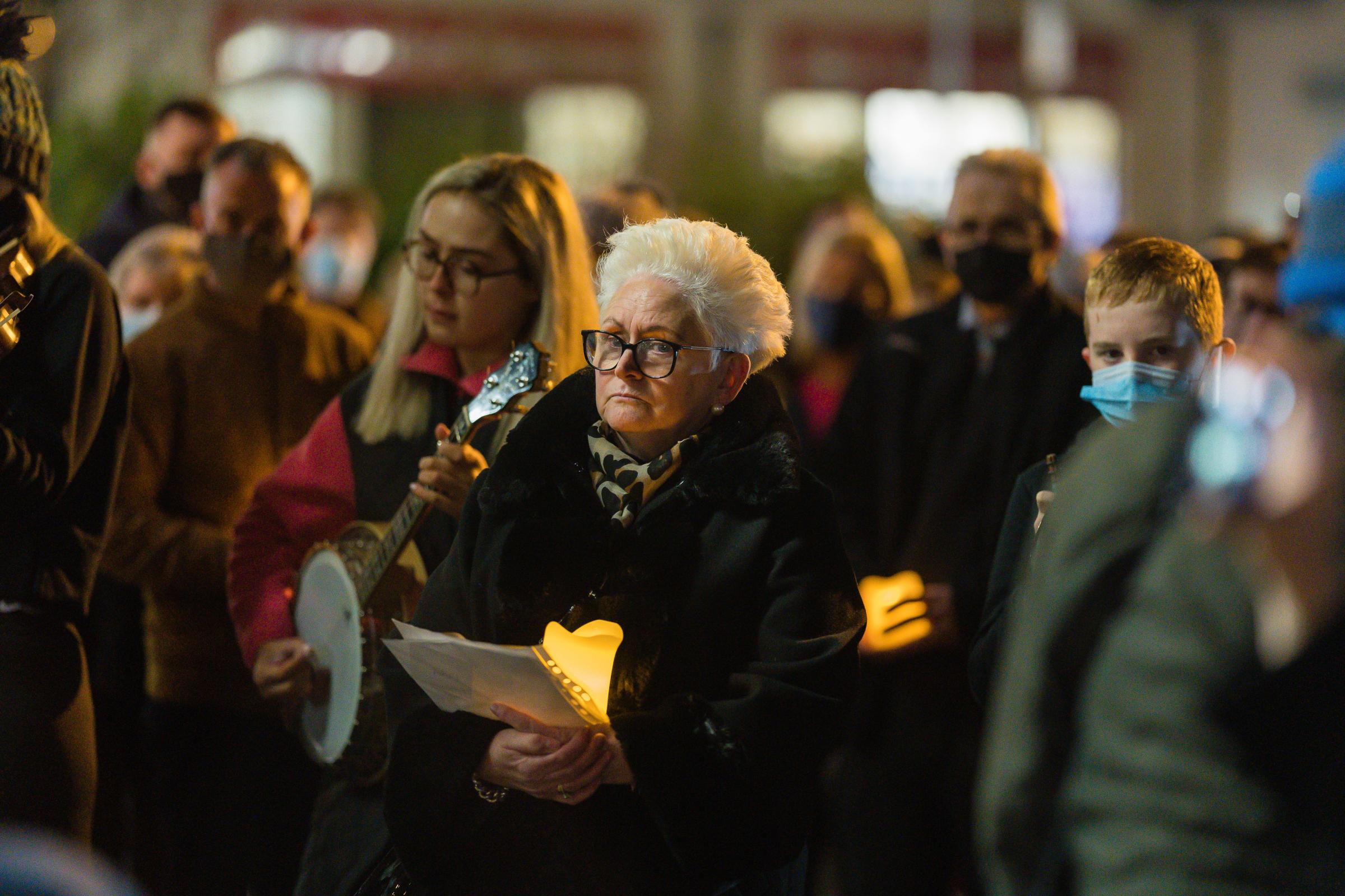 There was a large gathering at Fermanagh House, Enniskillen on Friday 14th January for a candlelit vigil to remember Ashling Murphy. Finola Owens of Tradacad, who was one of the organisers, spoke at the vigil. Picture: Ronan McGrade