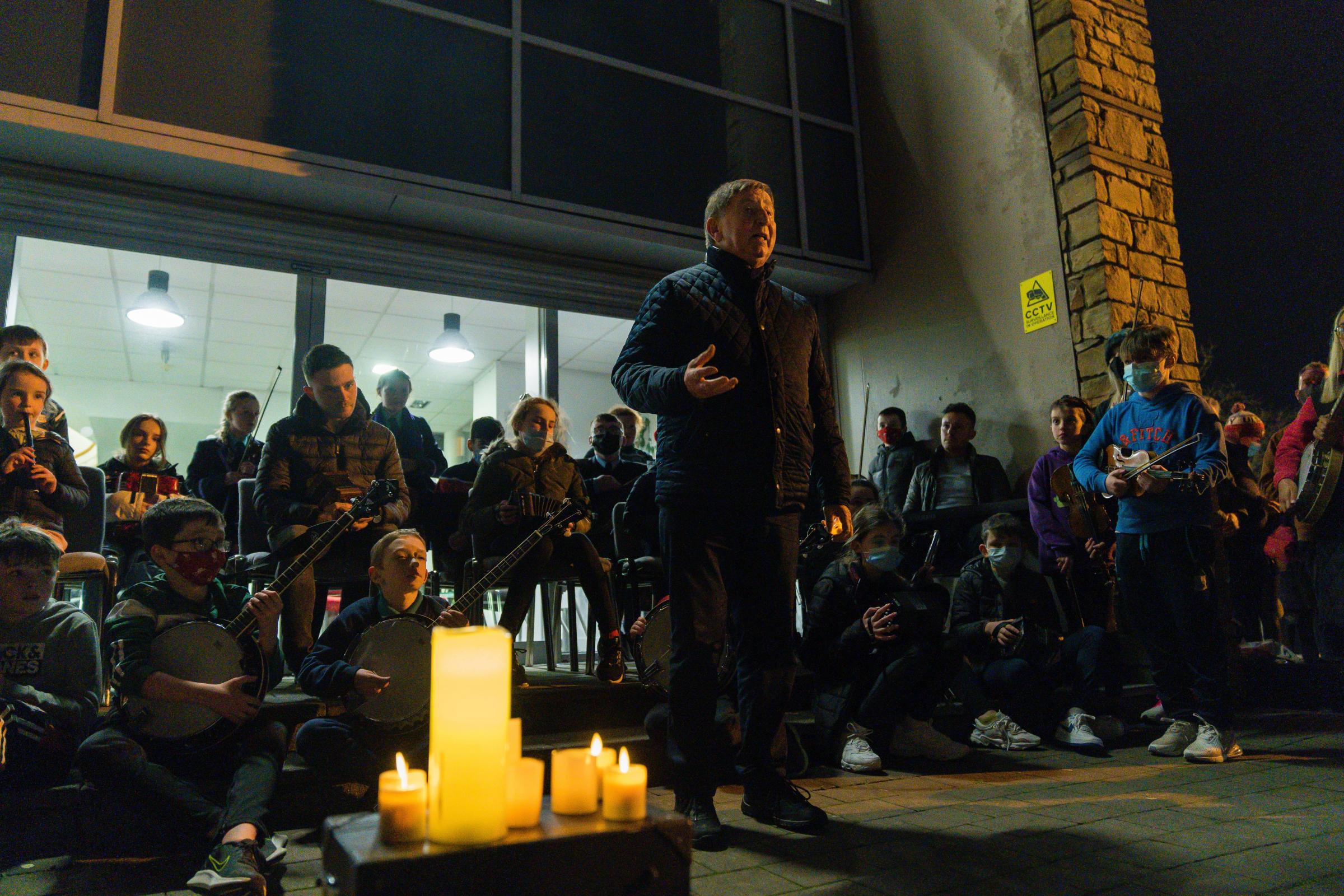 There was a large gathering at Fermanagh House, Enniskillen on Friday 14th January for a candlelit vigil to remember Ashling Murphy who was tragically murdered in Tullamore. Fr Brian DArcy spoke passionately at the vigil where members of Tradacad