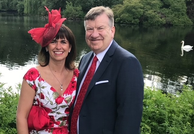 Wesley Atchison and his wife Karen, formerly from Kesh, pictured at a Royal Garden Party at Buckingham Palace during Wesley’s year as Sheriff for County Tyrone in 2019.