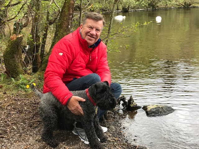 Wesley pictured with his ‘retirement walking companion’ Kerry Blue terrier, Darcy during a day out at Castle Archdale