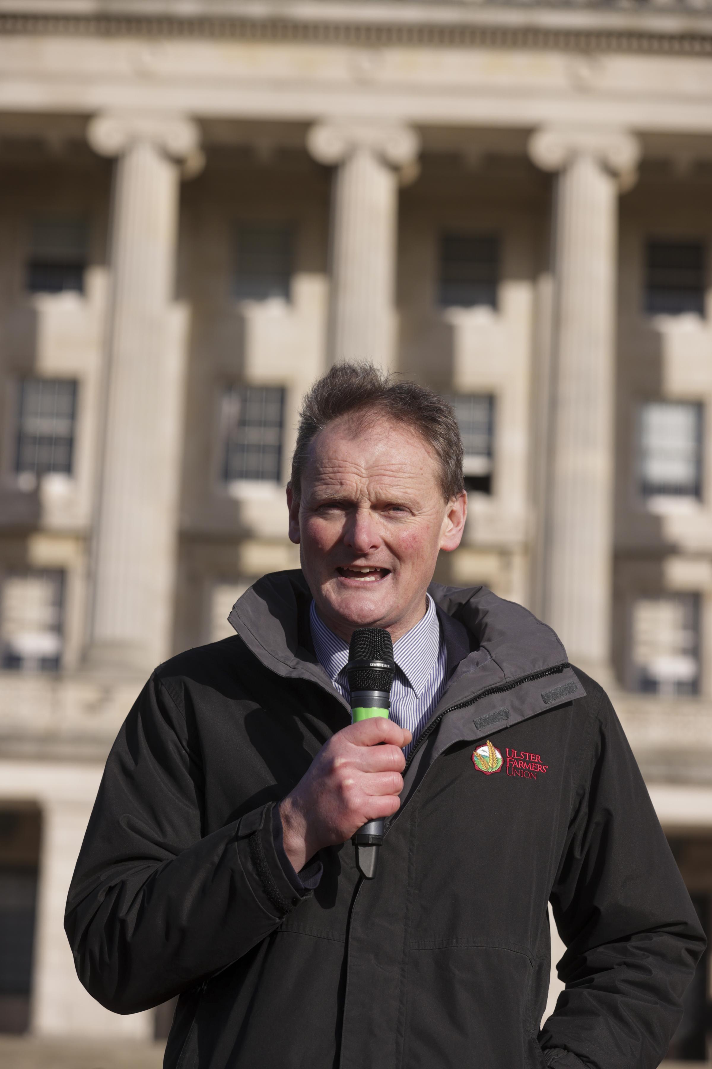 David Browe, Deputy President of The UFU speaking during the Stormont Protest..
