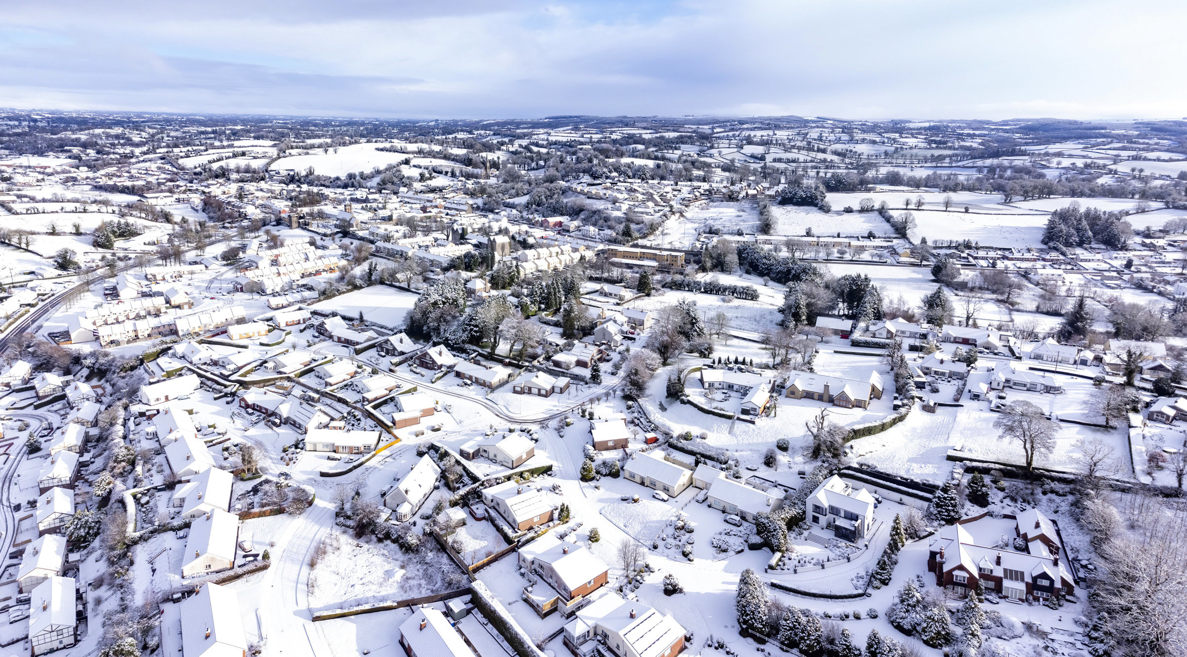 The town of Lisnaskea blanketed in snow.