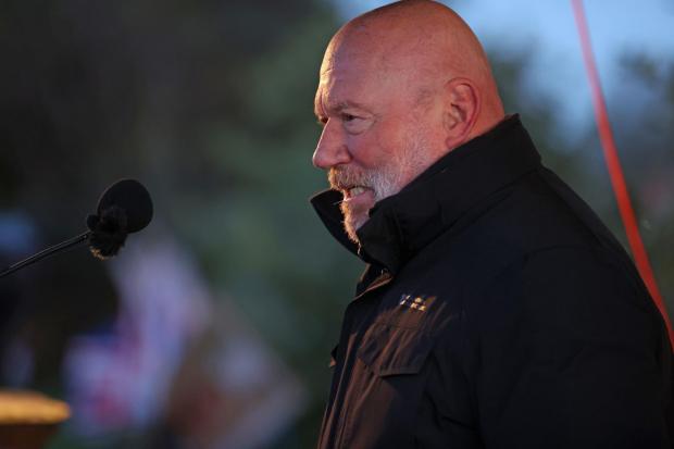 Pastor Rusty Thomas speaking during a rally in opposition to the Northern Ireland Protocol at Brownlow House in Lurgan, County Armagh on Friday. Photo: Liam McBurney/PA Wire