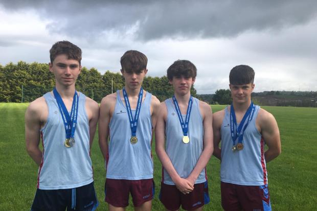 The St. Michael’s Junior Boys relay winning quartet of James Kelly, Tom McMahon, Lorcan Fitzpatrick and Oisin Travers..