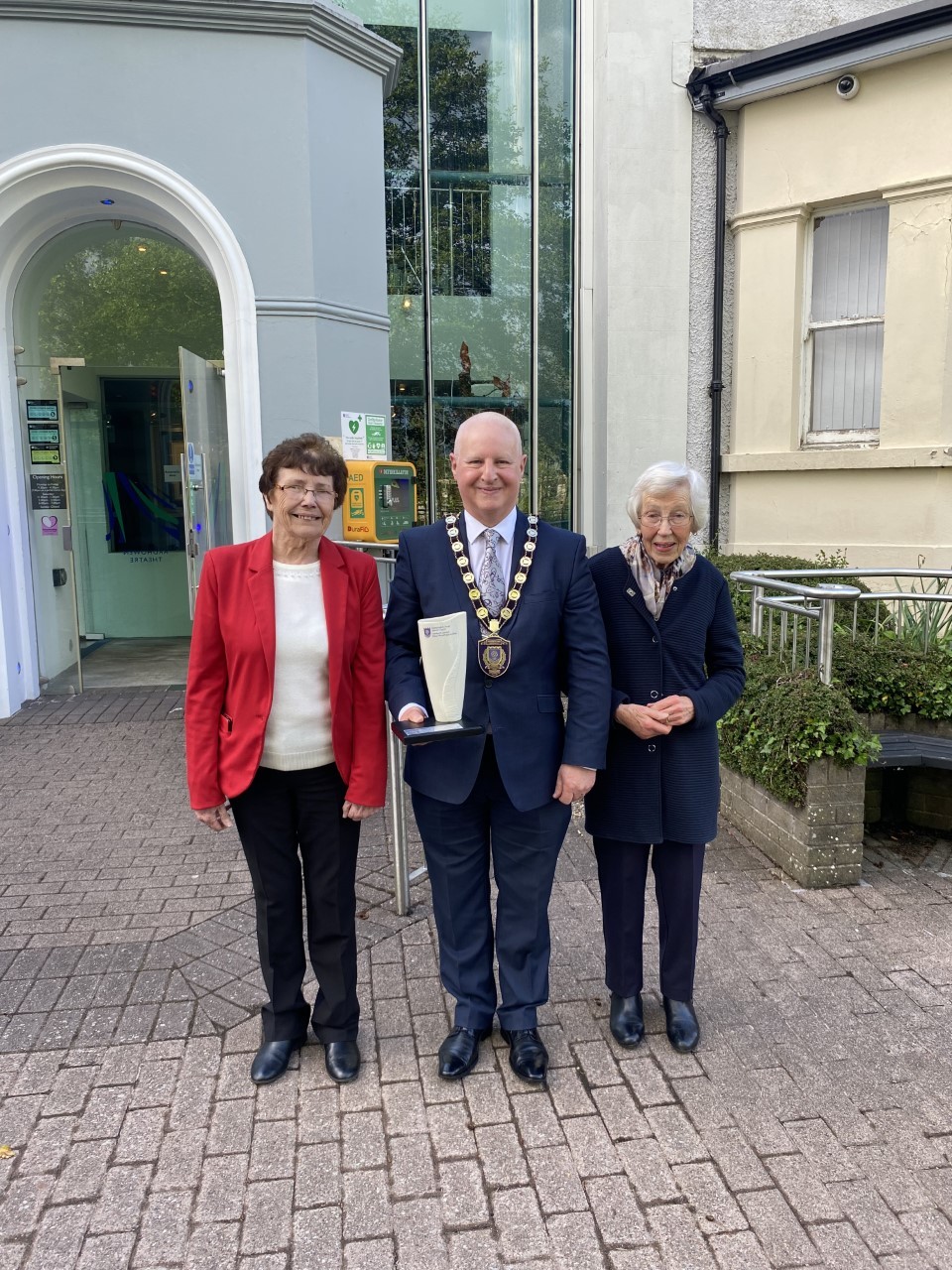 Feis stalwarts pictured with the Chair of the Fermanagh and Omagh District Council. Pictured from left to right: Noreen McCluskey, Councillor Erroll Thompson and Feis President Lena Corrigan.