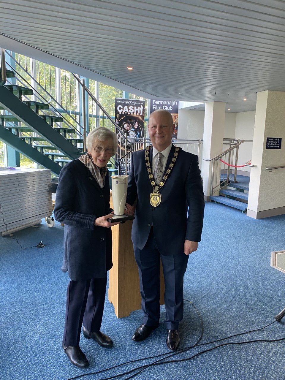 Feis President Lena Corrigan with Chair of Fermanagh and Omagh District Council Erroll Thompson at the Civic Reception at the Ardhowen Theatre. 