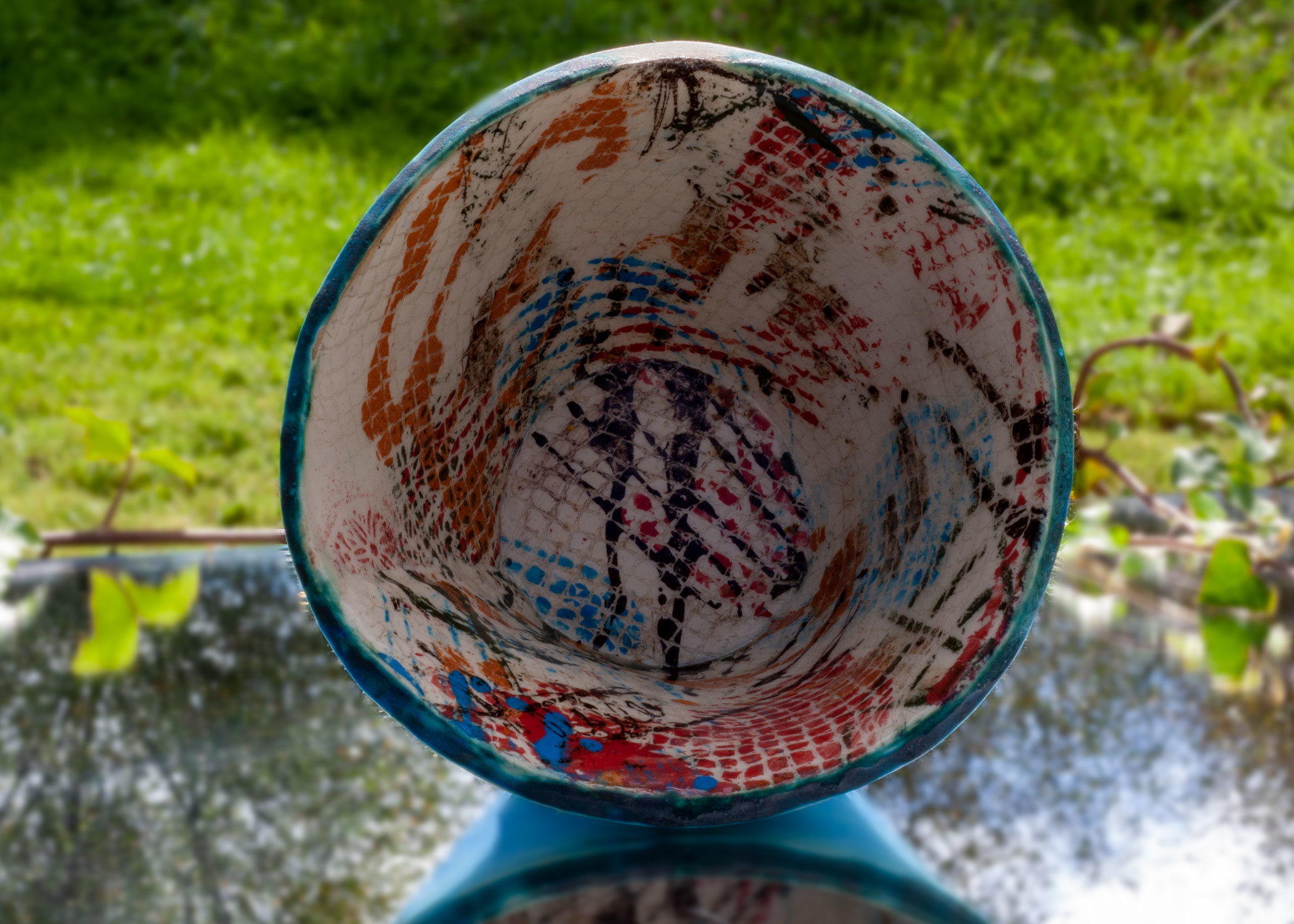 Hand built Monoprint bowl 10in x 6in