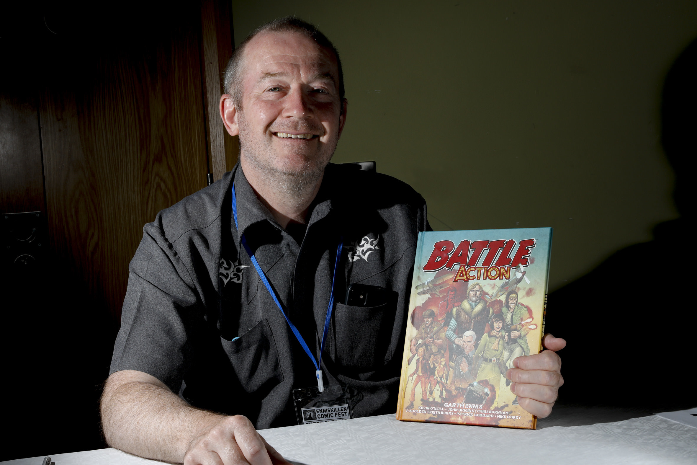 Garth Ennis with his new book, Battle Action.
