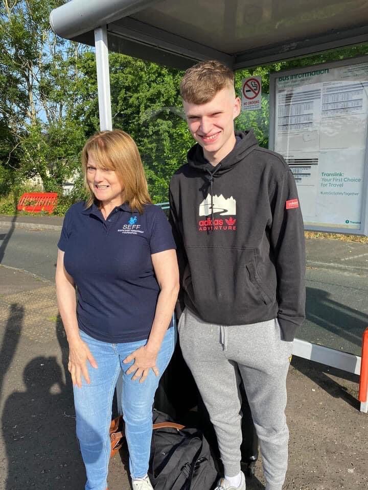Nathan Carson pictured with Doreen Mullan, health and wellbeing caseworker with SEFF, who is chaperone of the group.