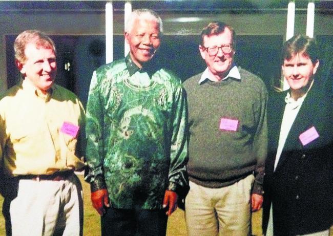 Pictured from left to right James Cooper, Nelson Mandela, Lord Trimble and Jeffrey Donaldson.