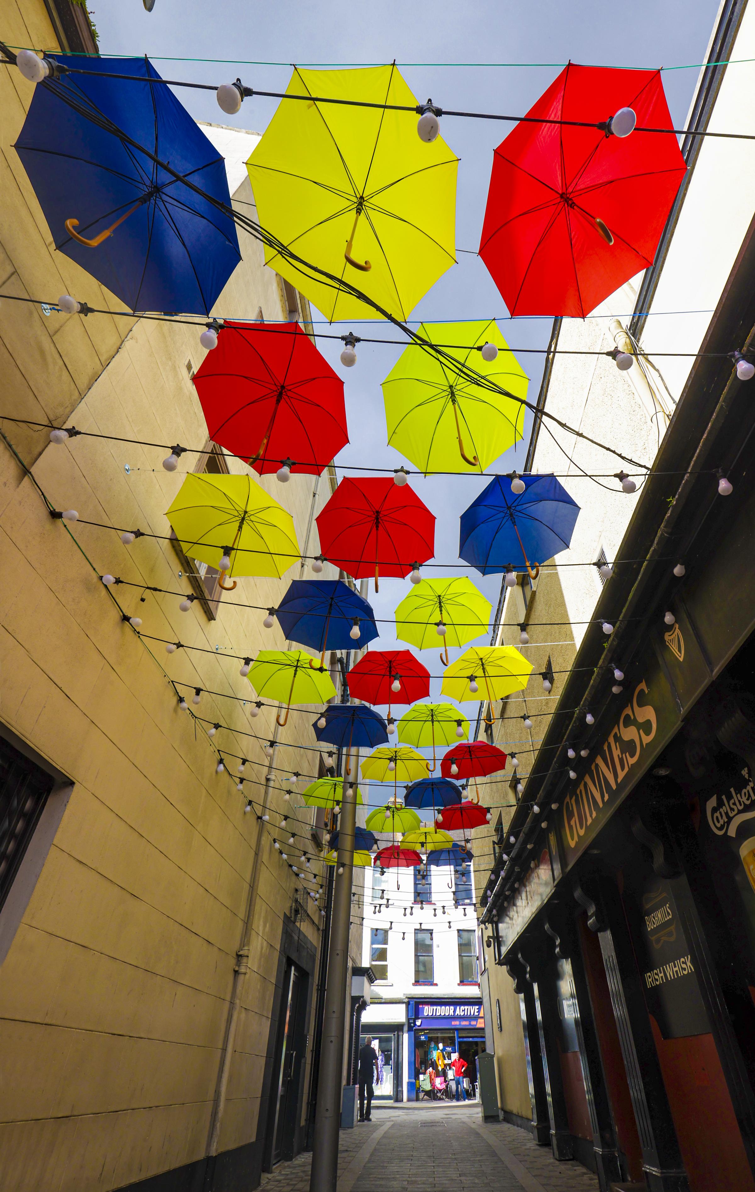 Umbrellas Charlies Bar.