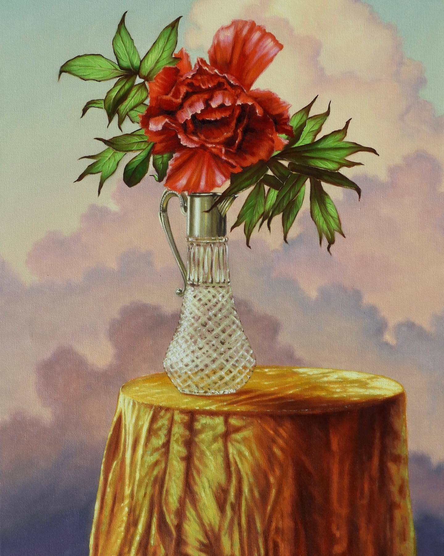 Peony and the endless sky, oil on canvas by Laurence OToole.