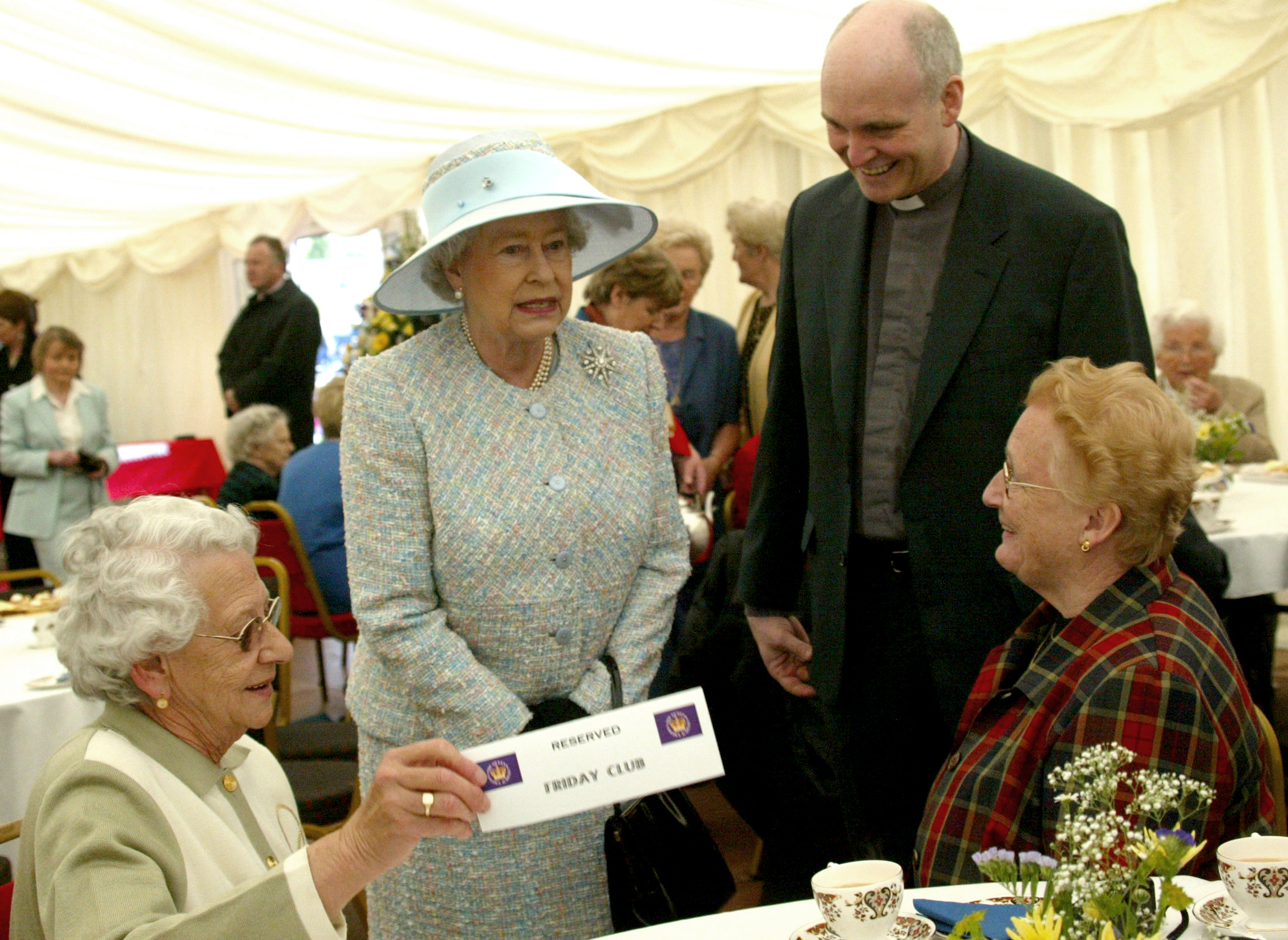 Her Majesty The Queen meeting members of the Friday Club during her visit to Ballinamallard in 2002. Photo: John McVitty.