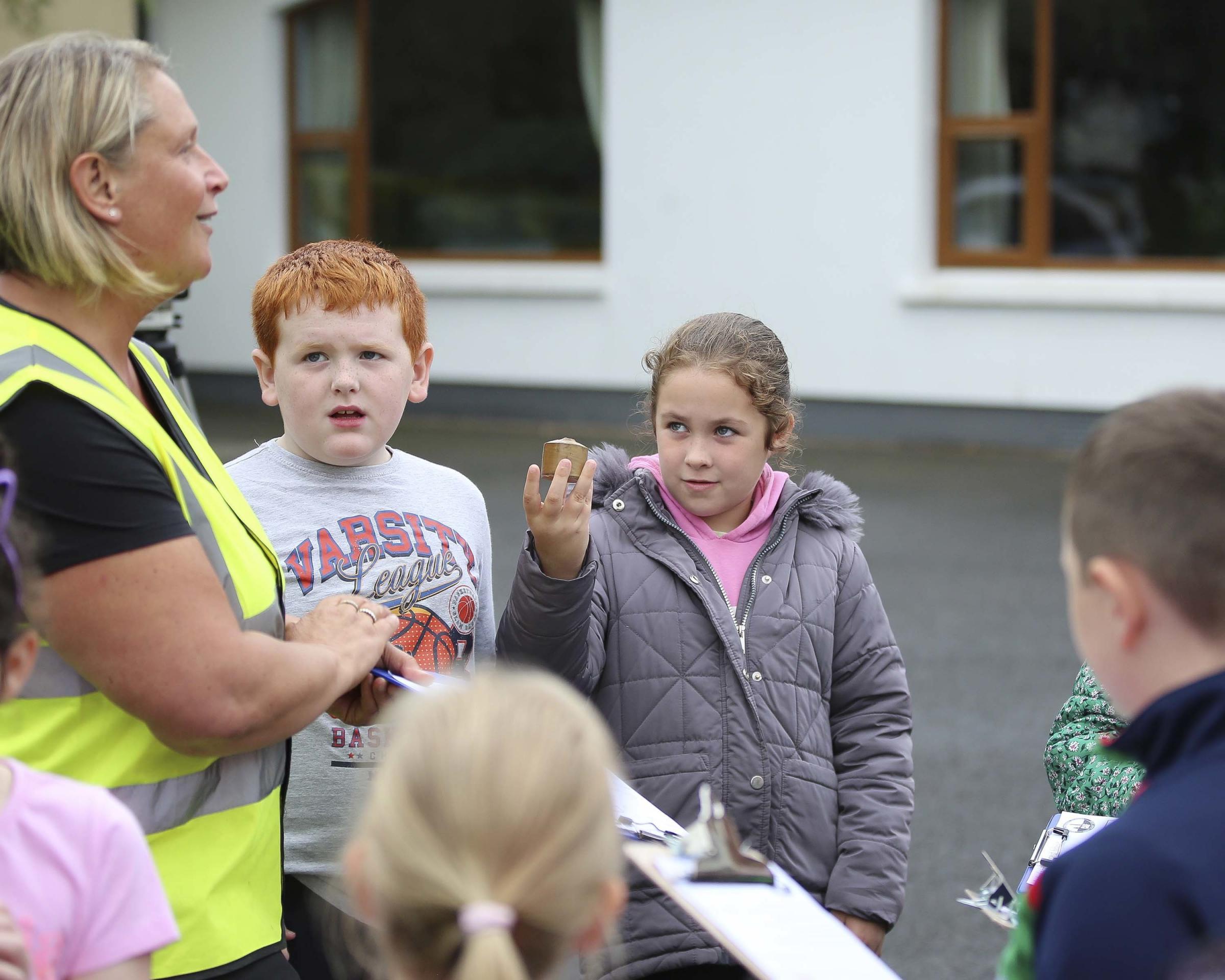 St Ronans PS, Lisnaskea P5 pupils examine some of the examples of site finds at the Lisnaskea Archaeological dig