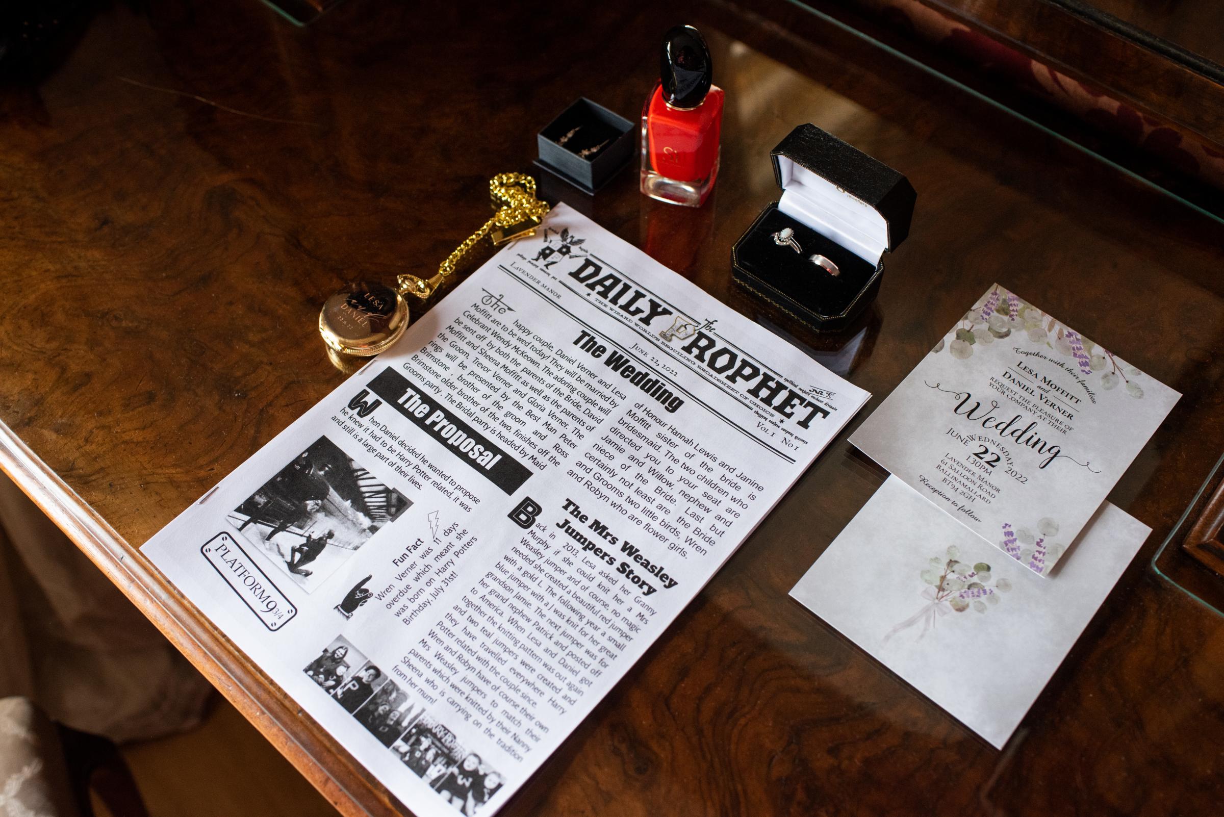 Lesa and Daniels personalised edition of the Daily Prophet, the newspaper from Harry Potter. Photo: Erica Irvine.