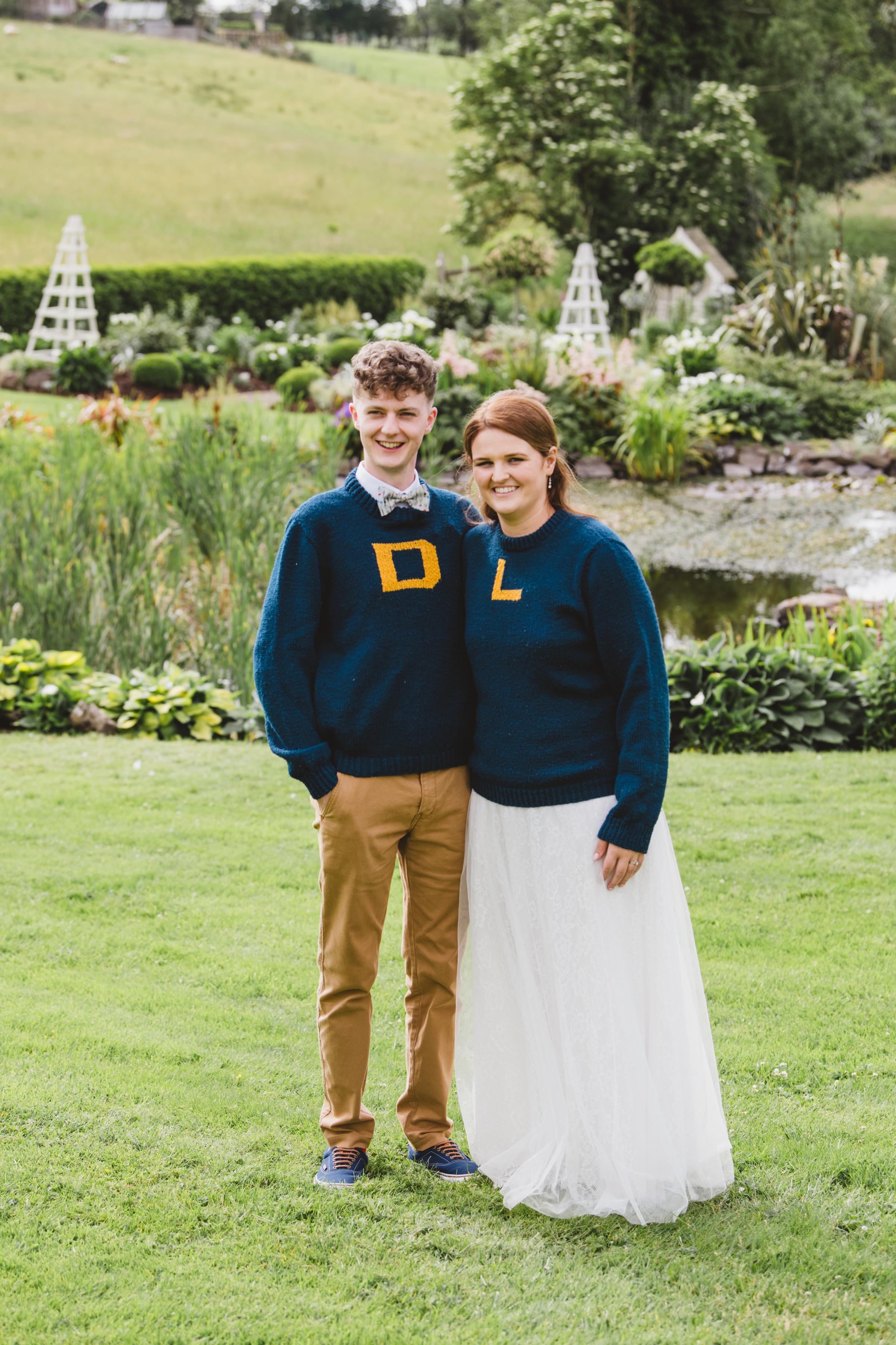 Daniel and Lesa in their Mrs. Weasley jumpers.