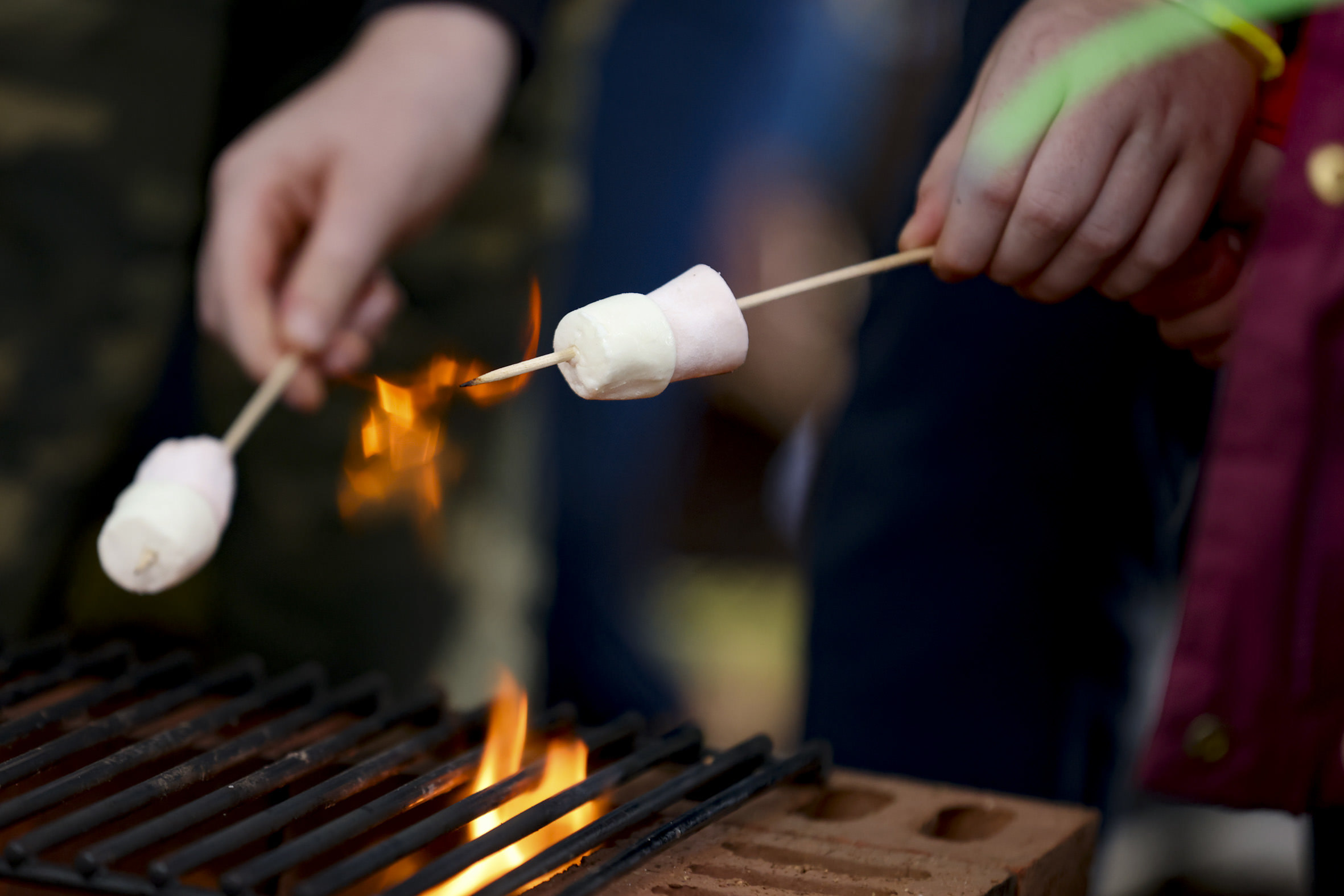 Preparing some delicious marshmallows over the flame.