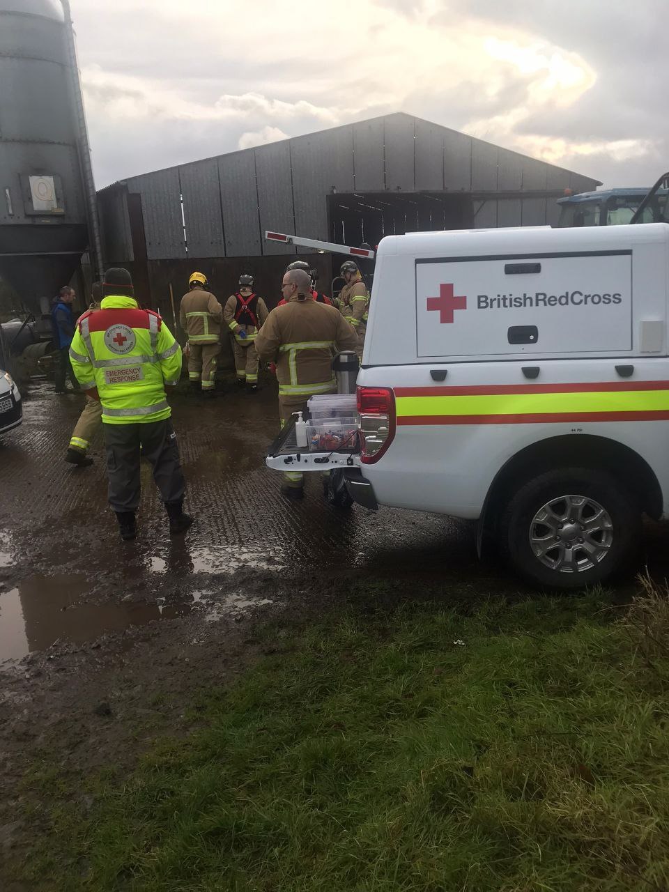 NIFRS personnel attending an incident at the Lettermoney Road, Irvinestown where six cattle had fallen into a slurry tank. Photo: NiResponsevids Twitter.