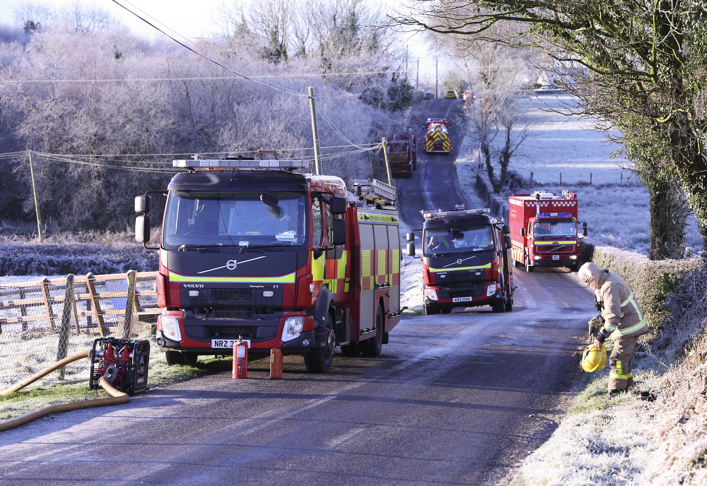 Emergency Services at a Fire at Skip Services, Largy Road Tempo, Enniskillen.