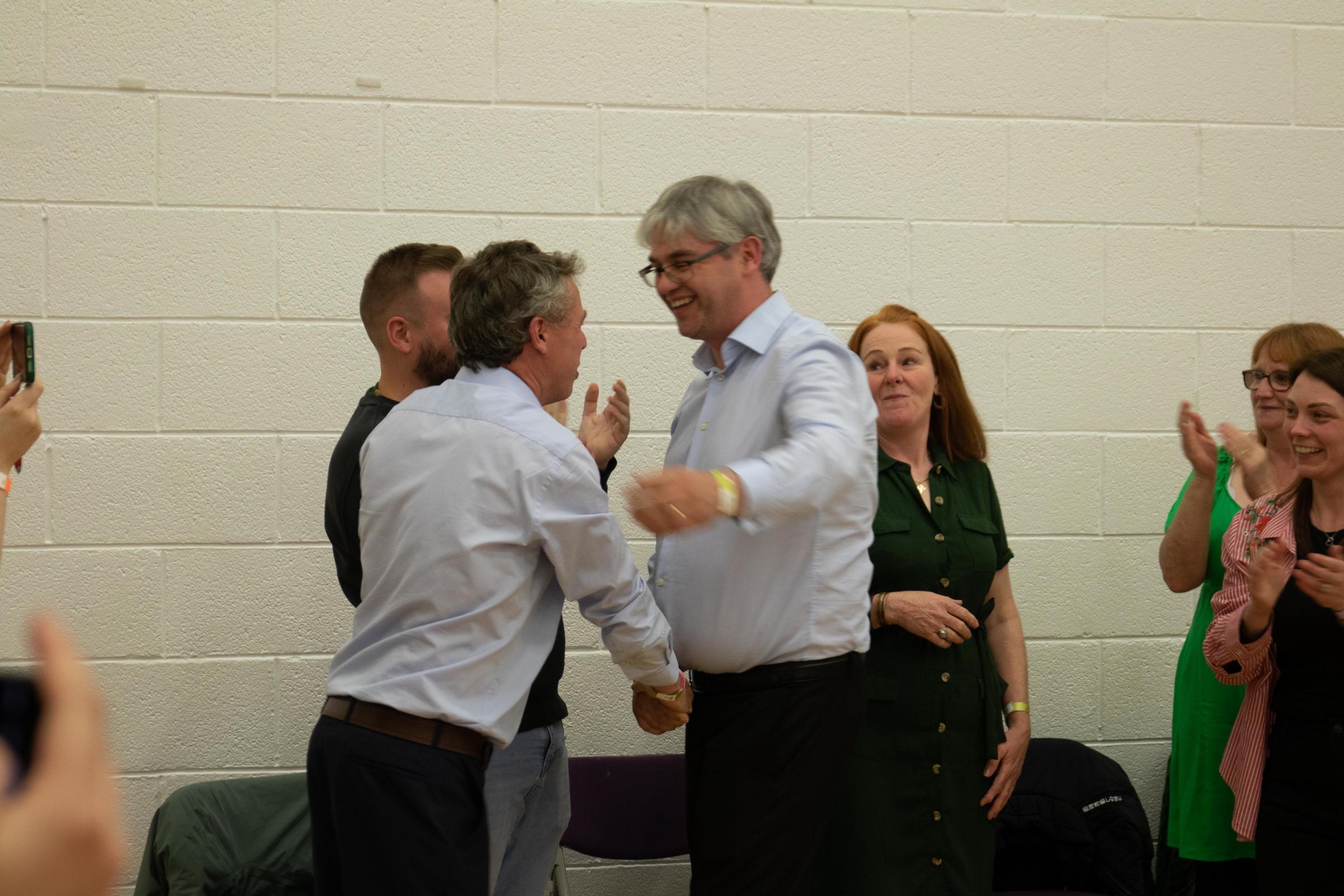 Brothers in arms. Anthony Feely, who was re-elected in Erne West congratulates his brother, John Feely following his election in Erne North.