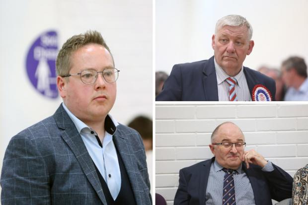 SDLP's Garbhan McPhillips (left), Paul Robinson, DUP (top right) and Victor Warrington, UUP (bottom right).