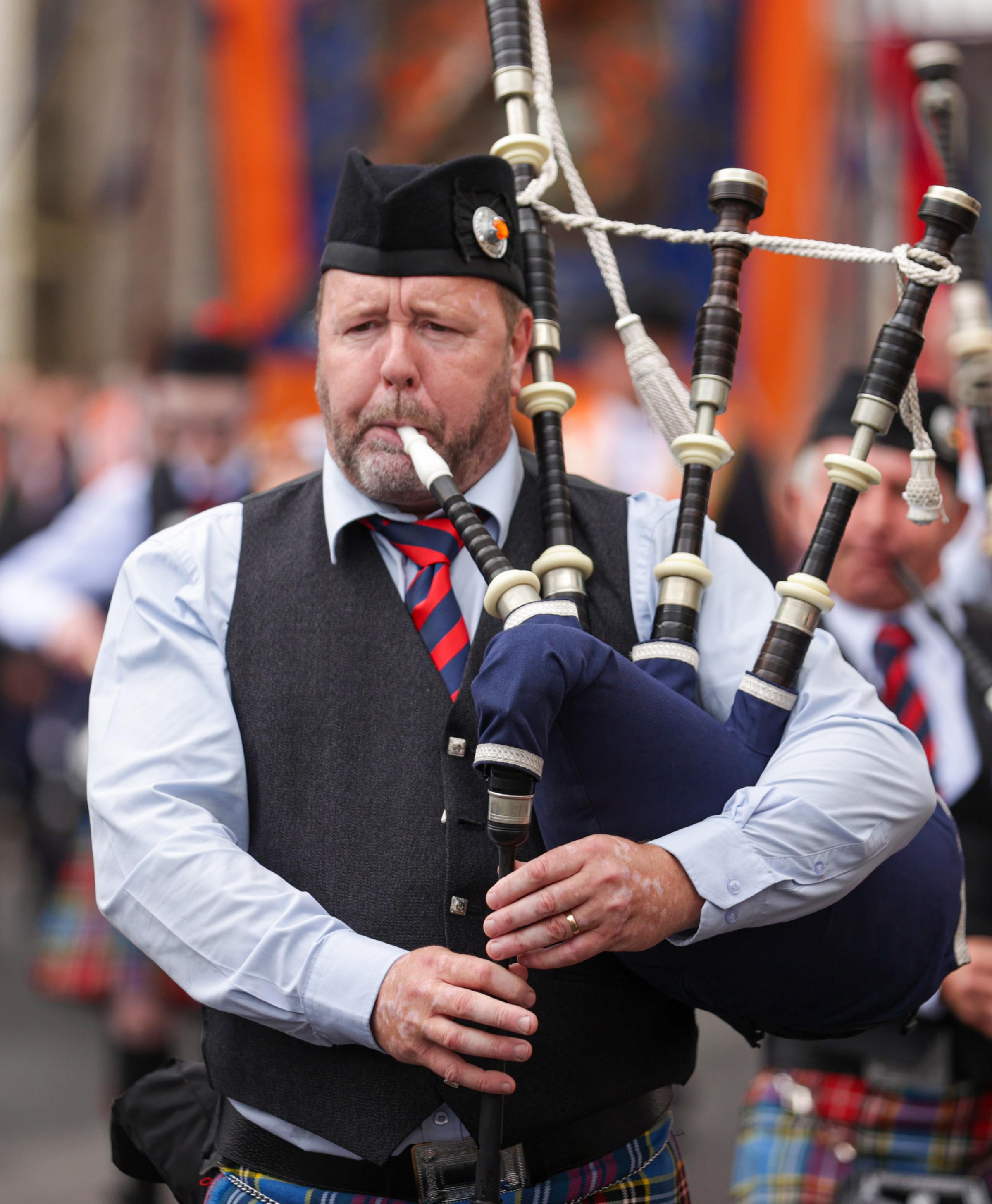 A piper with the Irvine Memorial Pipe Band during The Twelfth in Ballinamallard.