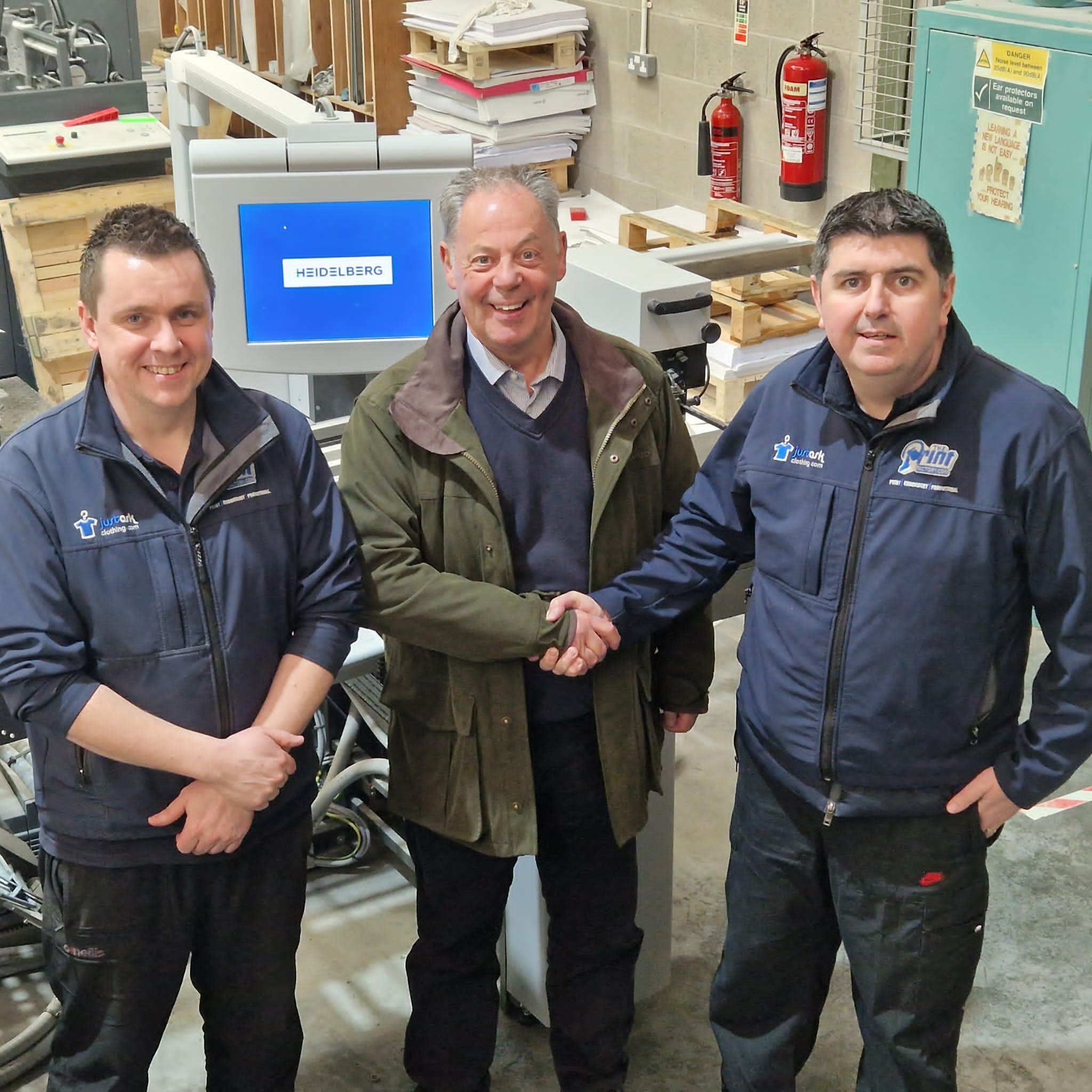 John Cosgrove Jnr (left) and Aidan Cosgrove (right), Print Factory with Alan Creber of Impress Graphic Equipment following the completion of their machine replenishment programme.