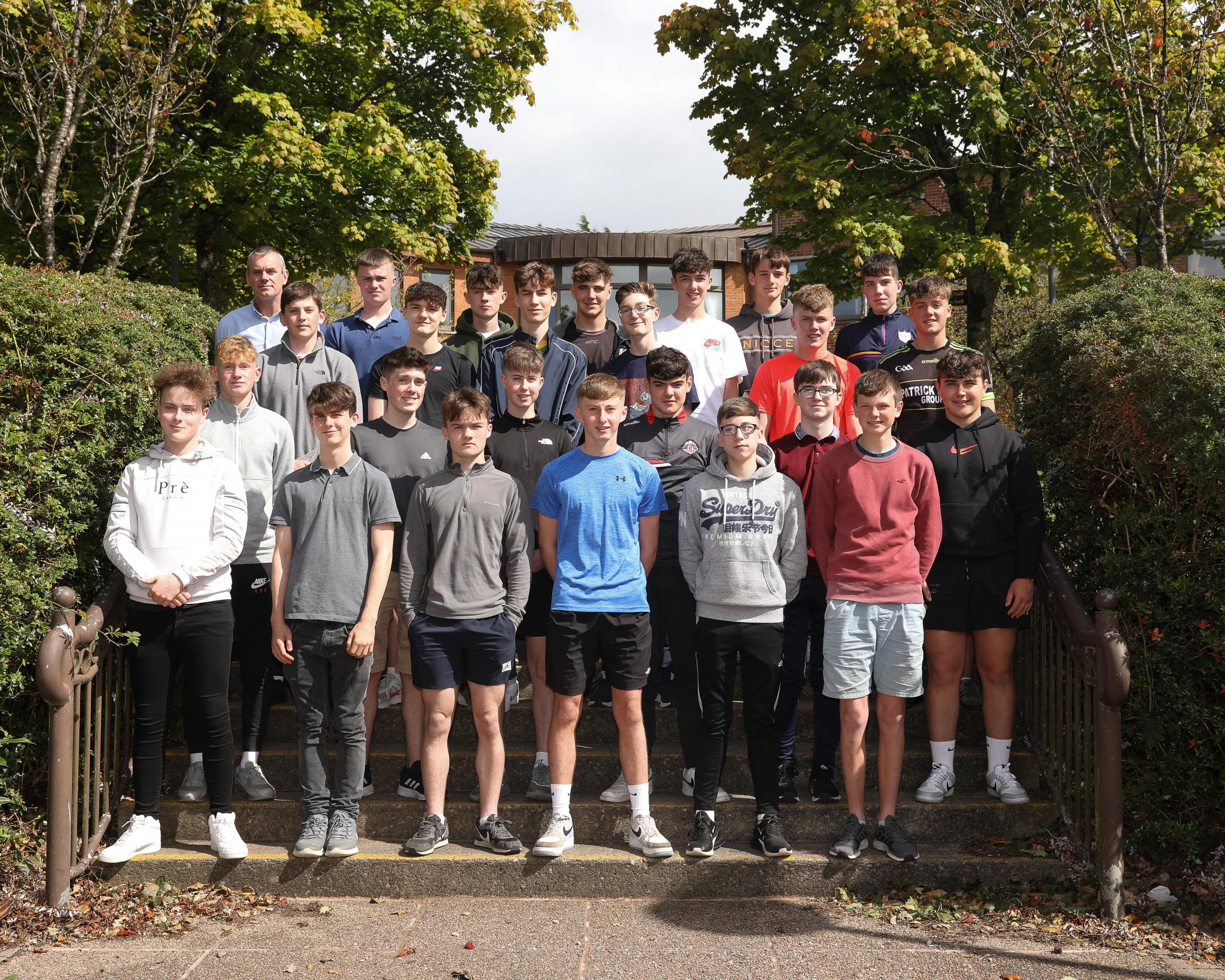 St. Michaels College GCSE students (front) Vincent Pearson, Mark Wallace, Connor Woods, Josh Hamill, Cohen Abraham and Peter Brines with (second row) Brandon Beattie, Daire McKenna, Conall Rasdale, Ciaran Rice, Callum McCabe and Eoin Rice; (third row)