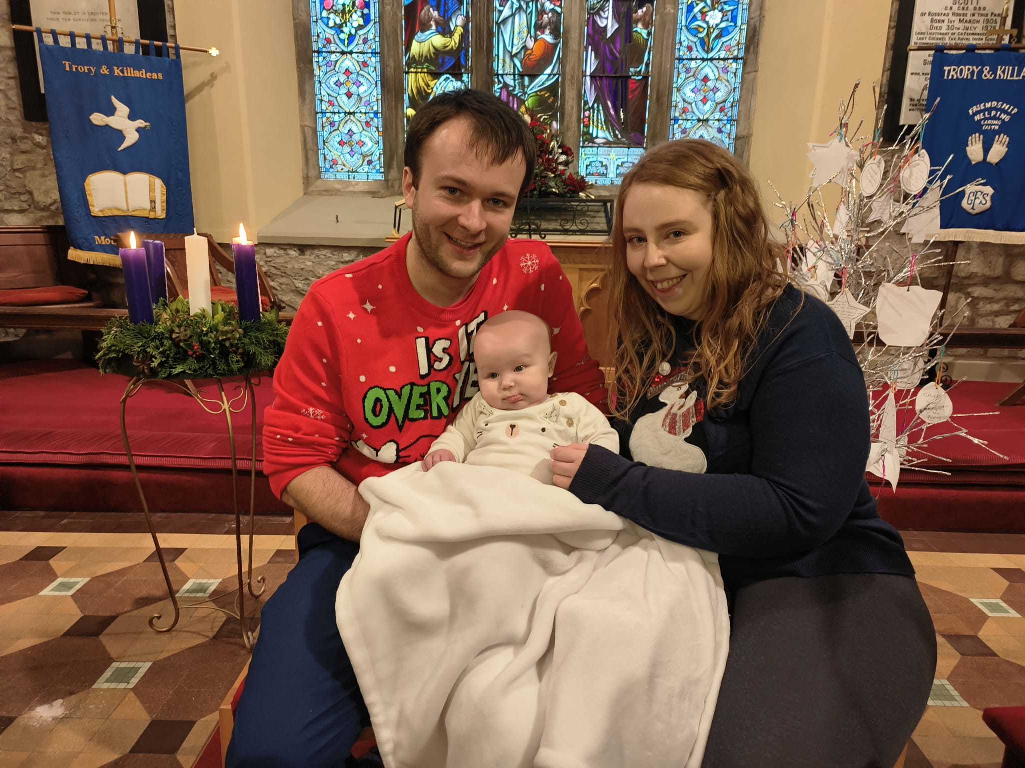 Stuart, Isla and Lauren Johnston following the Nativity play in St. Michaels Trory