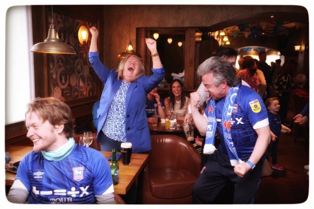 Delight in the Manor House watching Ipswich Town get promoted to the Premier League.