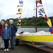 Pictures at the launch of the Snipe Sailing Boat at Crom are from left, Lord Erne, John Creighton, Rory Corbett, Sarah Royle and Johnny Madden.