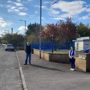 Jemma Dolan MLA and Councillor Anthony Feely outside St Columbans Primary School Belcoo