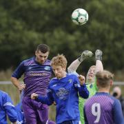 An aerial tussle in the penalty box as Derrychara claimed the derby spoils against Enniskillen Galaxy.