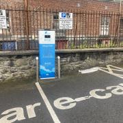 An ESB eCar electric vehicle (EV) charging point at the car park in Down Street, Enniskillen – one of a number of EV points around the area, not all of which are working.