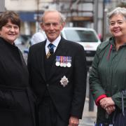 Former First Minister Arlene Foster, (left), with Vicount Brookeborough, Lord Lieutenant of Co.Fermanagh and Lady Jane Grovenor.