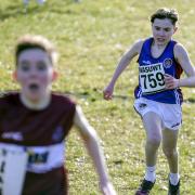 Pierce Toner, chasing home the winner in The Mini Boys, Cross Country E District Schools at Necarne.