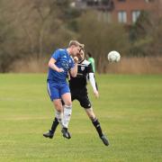 Action from Enniskillen Athletic's draw with Magheraveely on Saturday.