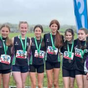 The Mount Lourdes Minor Girls team that clinched bronze at the All Ireland Cross Country Championships.