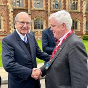 Former US Senator George Mitchell with Fr. Gerry Comiskey.