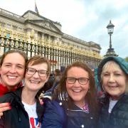 Celebrating the Coronation in London, from left: Dawn McVitty, Sarah Auterson, Lyndsey Armstrong and Heather Squire.