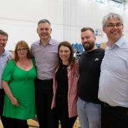 All smiles for Sinn Fein. Sinn Fein TD Pearse Doherty was at the count in Omagh. Pictured with from left, Anthony Feely, Debbie Coyle, Jemma Dolan MLA, Dermot Browne and John Feely..