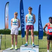 St Michael's double gold medallist Jack O'Connor on top of the podium