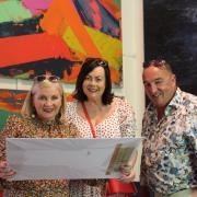 Noelle McAlinden pictured with Breda and Phil McGrenaghan at the open studio event of late artist Jeremy Henderson.