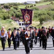 File photo of Brethren with Co. Donegal Grand Orange Lodge, leading the Twelfth Celebrations through the winding roads of Rossnowlagh at last year's Twelfth. Photo: John McVitty.