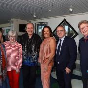 Artist Sheila Gilroy Collins (third right) with Noelle McAlinden, Aideen McGinley, Seamas Mac Annaidh, Councillor Roy Crawford (UUP) and Seamus McGinley.