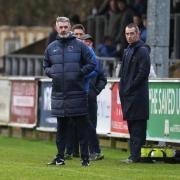 Ballinamallard manager, Tommy Canning looks on from the side line.