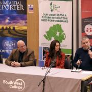 Panellist at The Impartial Reporter, Standing up to Poverty Event at The South West College are from left, Caroline Rice, Commnity Activist, Rev. Stephen McWhirter, Rossorry Parish Church, Jenny Irvine, ARC, Healthy Living Centre and Paul Kellagher,